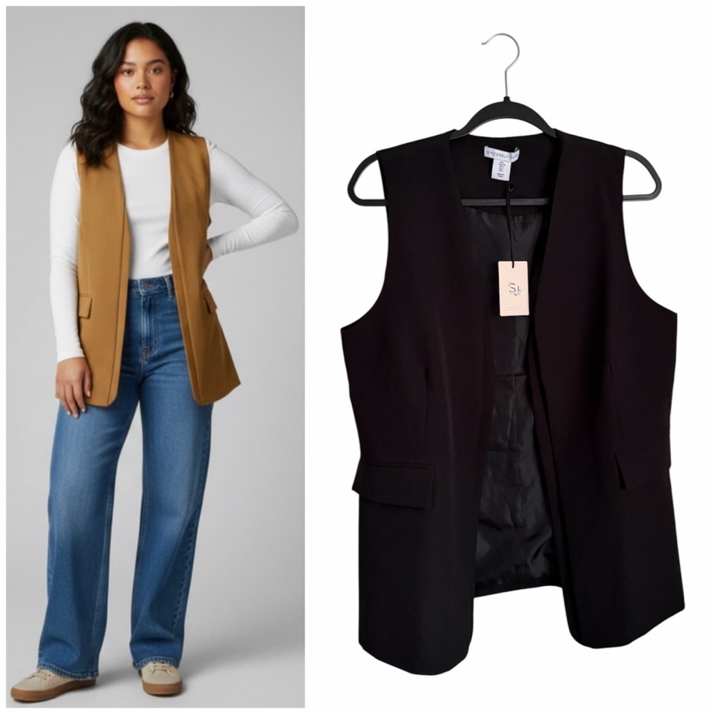 Sincerely Jules Open Front Long Vest Blazer L Black NWT